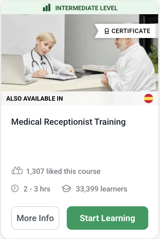 Alison course card for Medical Receptionist Training
