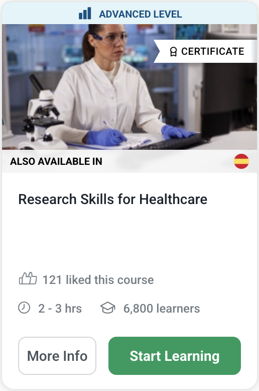 Alison course card for Research Skills for Healthcare